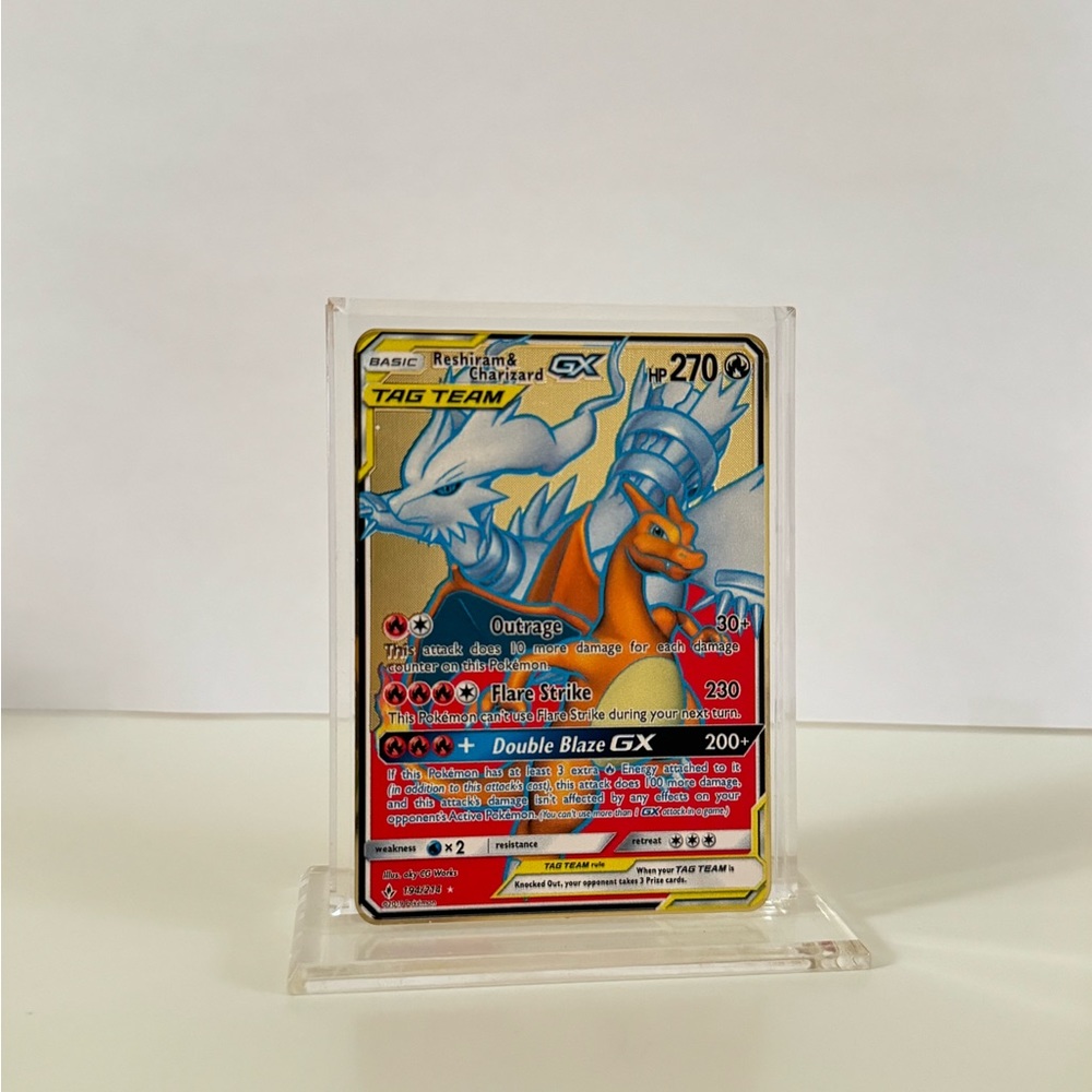 Pokémon Reshiram & Charizard GX 194/214  METAL GOLD CARD Gift/ Fan Art